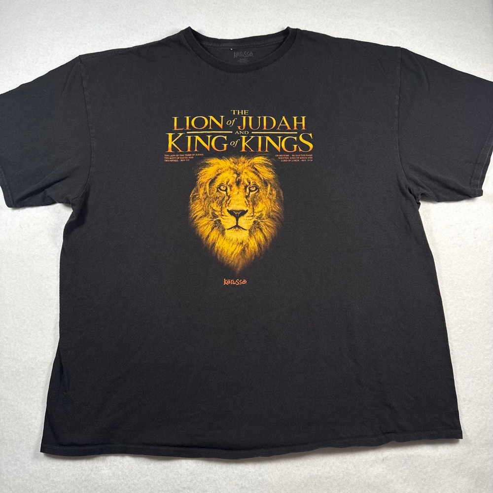 Kerusso Mens Lion of Judah King of Kings Christian Graphic T-Shirt Black 2XL